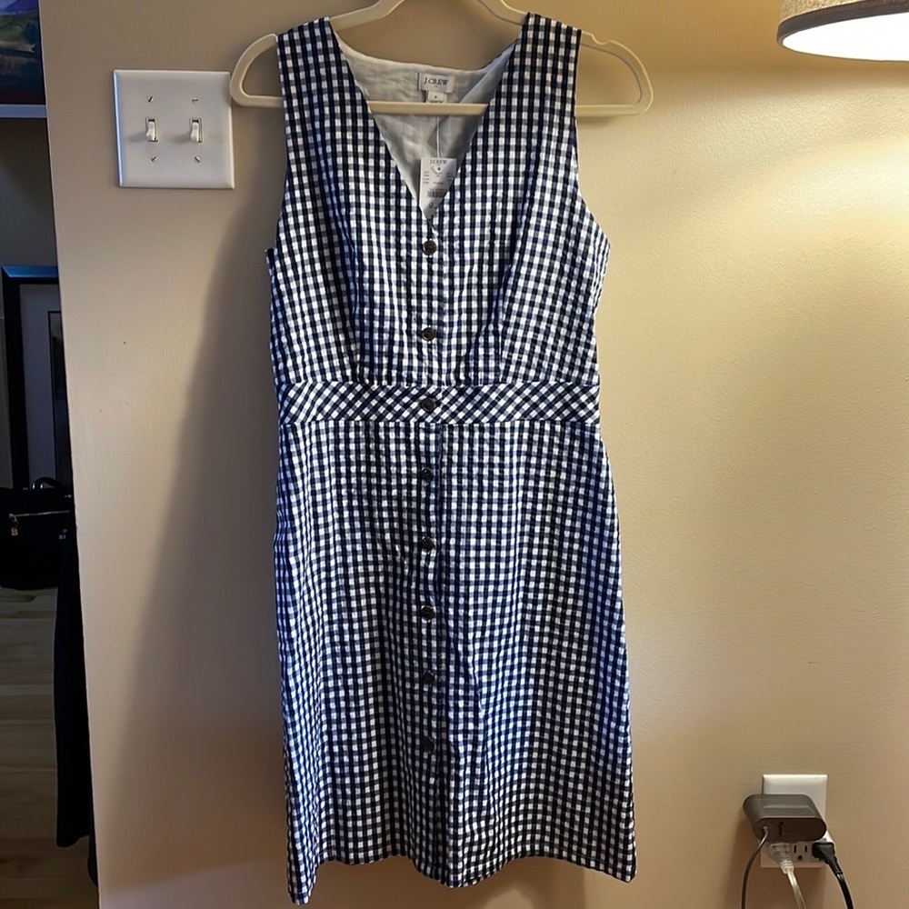 J. Crew Factory Navy and White Gingham Dress Size 6